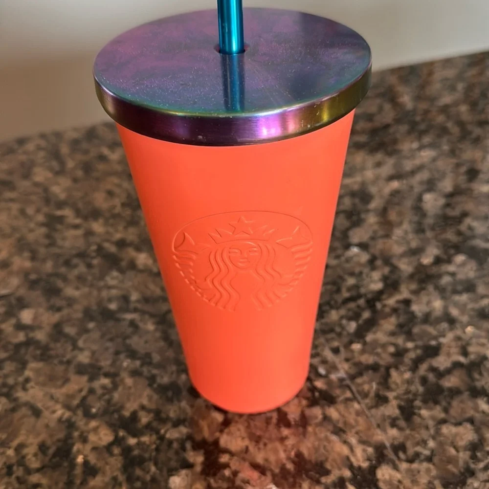 Starbucks salmon metal cup tumbler